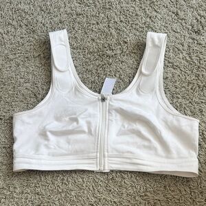 Amazon Women's White Zip-Front Bra Breast Surgery Reconstruction Sz L Preowned